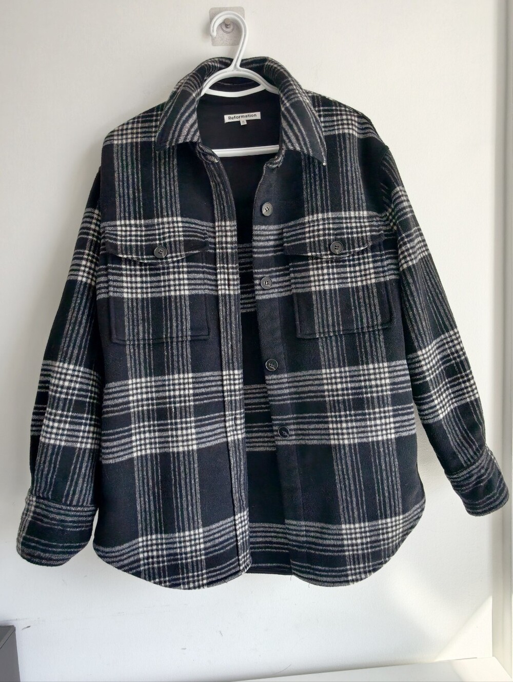 Reformation Unisex Black White Plaid Shacket